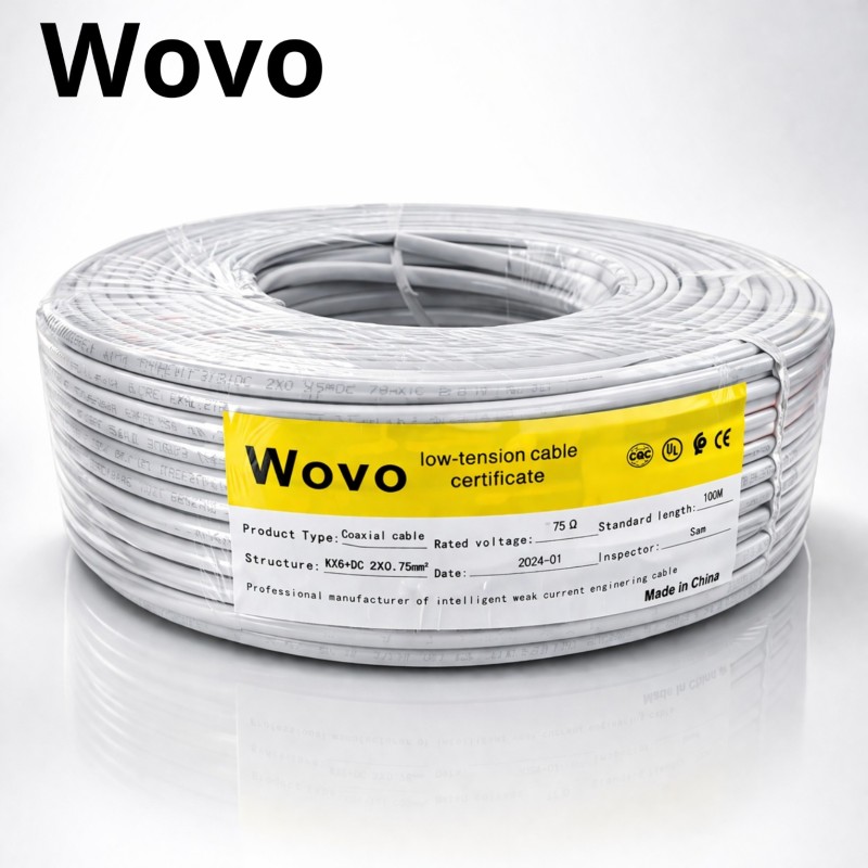 Câble Coaxial Professionnel WoVO KX6 + DC 2×0.75mm² – 100m pour Vidéosurveillance & Réseaux Basse Tension – vue 3