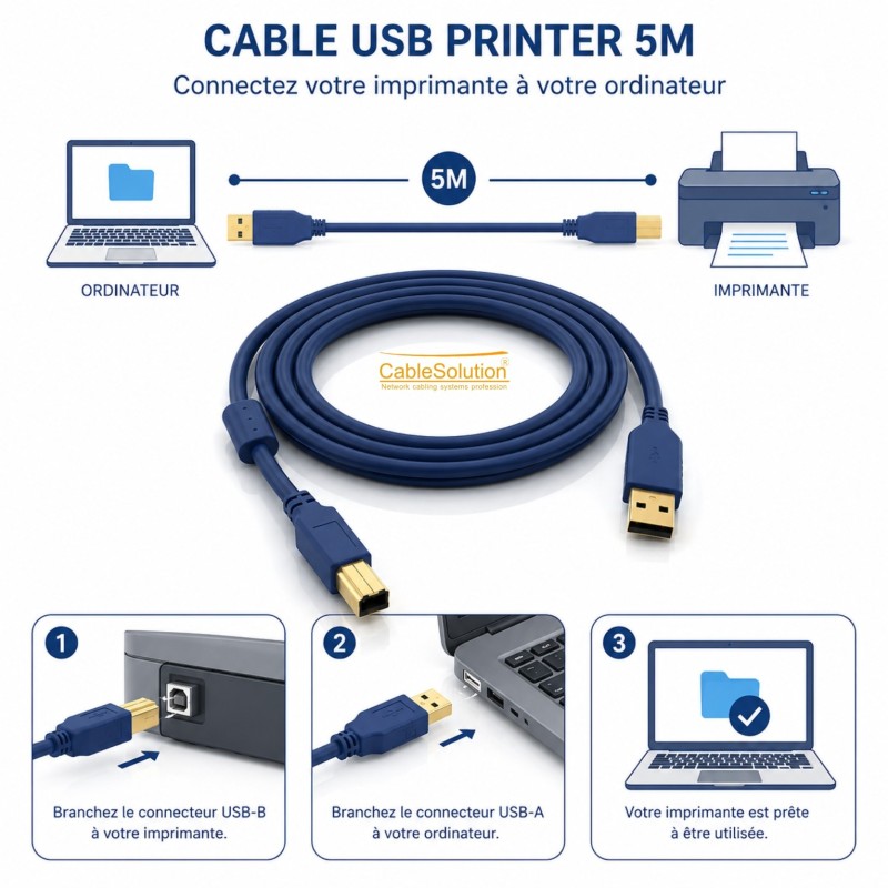 Câble USB 2.0 pour imprimante CableSolution CS-USB Pr5 – vue 3