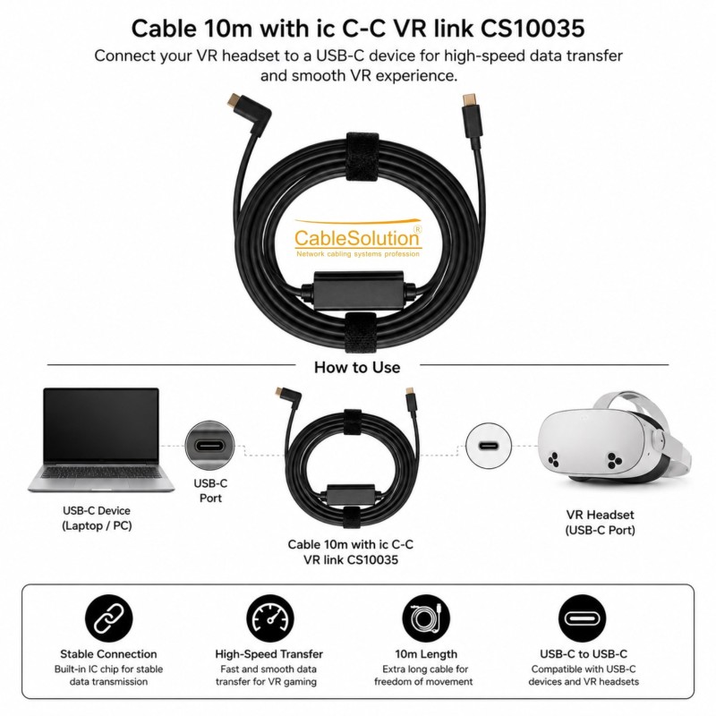 Câble VR Link USB-C vers USB-C 10M CableSolution CS10035 – vue 3