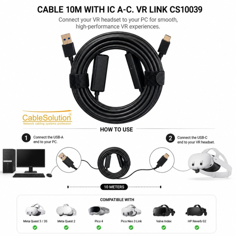 Câble VR Link USB 3.2 AM/CM 10M avec IC CableSolution CS10039 – vue 2