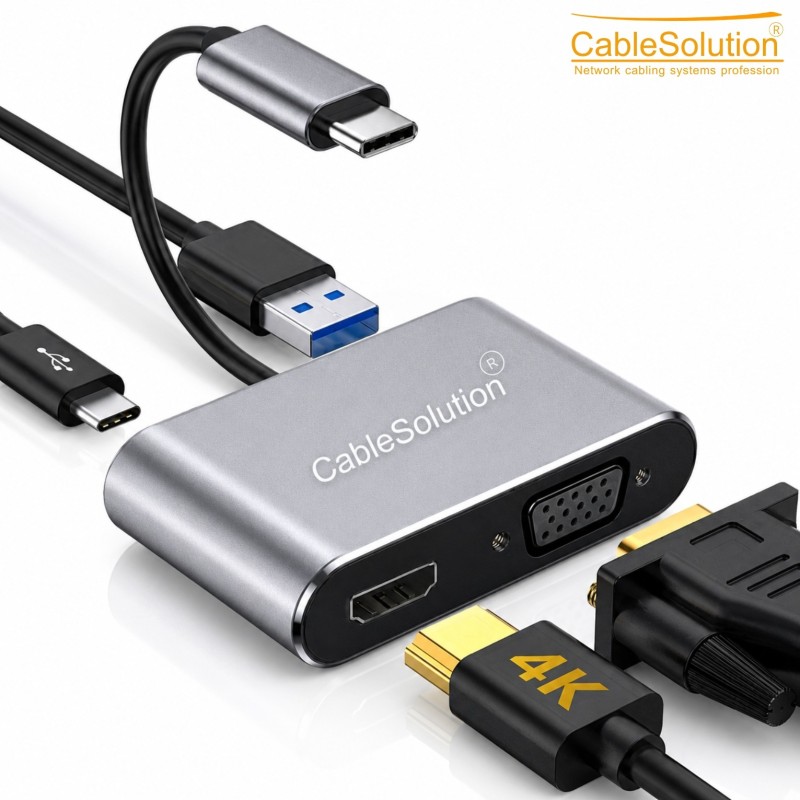 Hub USB Type-C 4 en 1 CableSolution Usb Type-C/HDMI+vga+ – vue 4