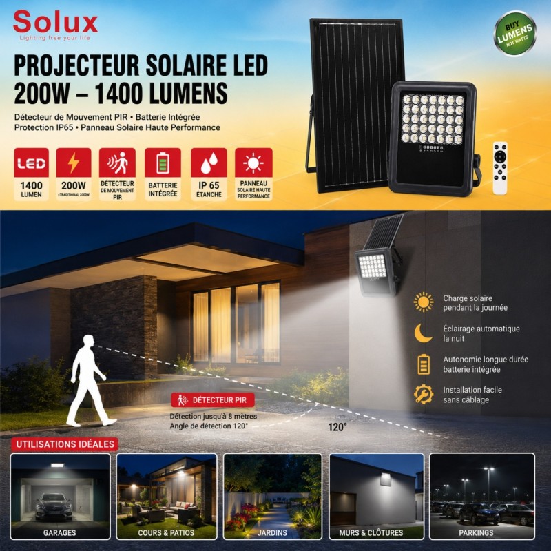 Projecteur Solaire LED SOLUX TK09-200W – vue 3